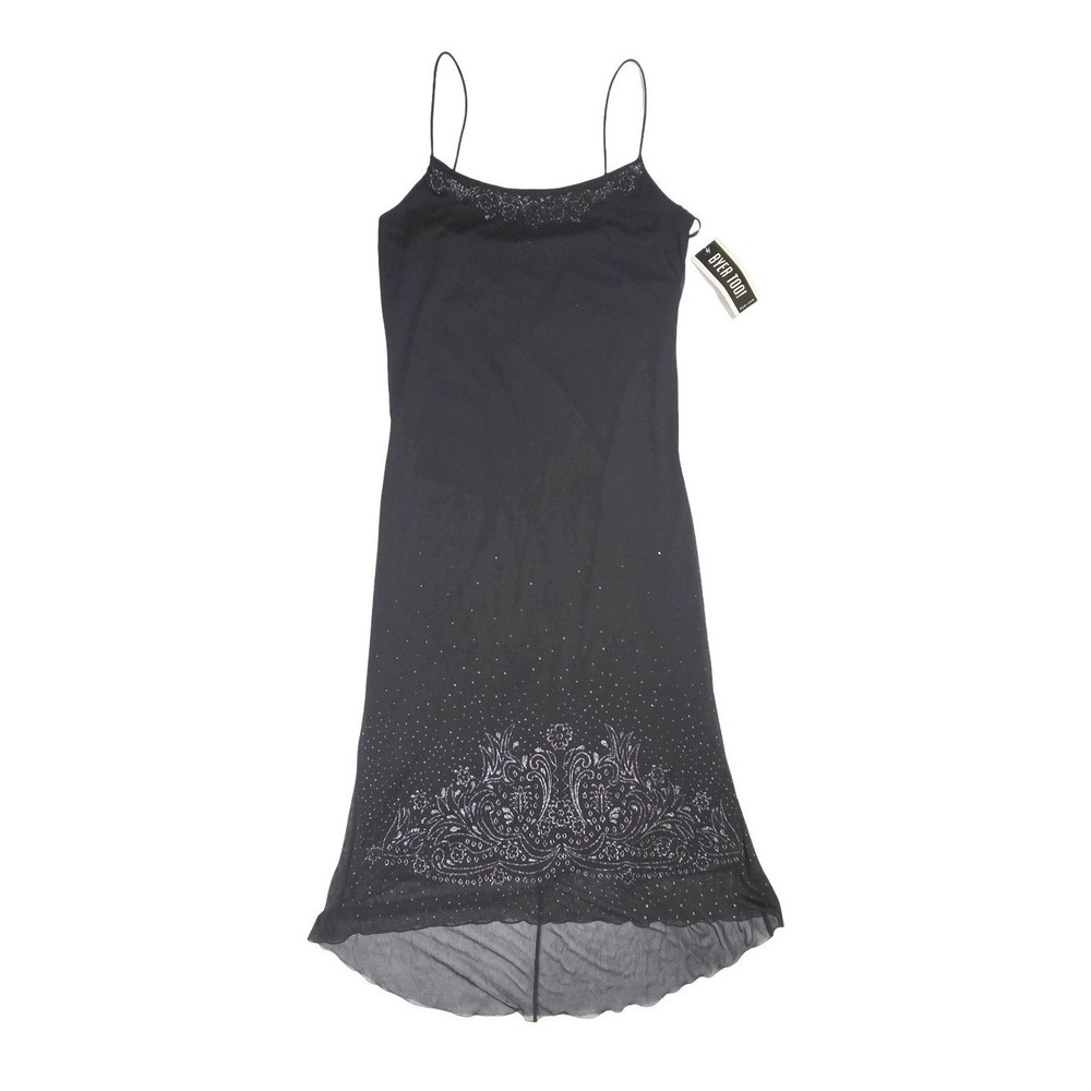 VTG Y2K Byer Too! Black Mesh Glitter Floral Paisley Midi Dress NWT Alt Prom LG